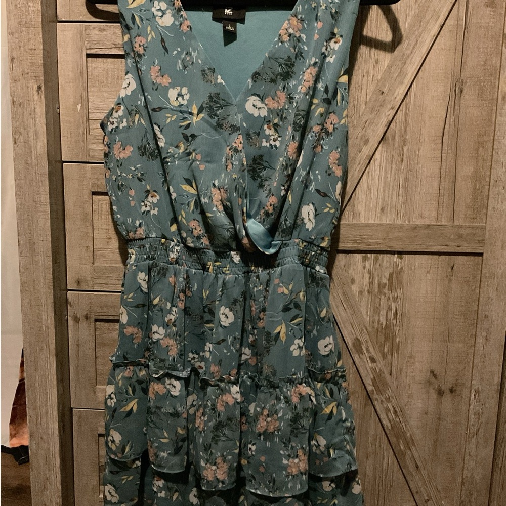 Source Unknown Floral Kids Dress - Teal and Pink